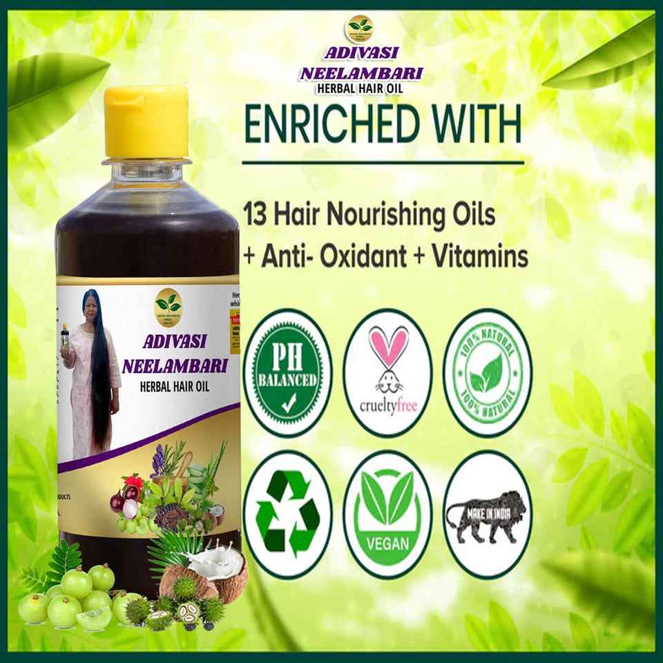 ORIGINAL ADIVASI NEELGIRI HERBAL HAIR OIL - DIRECTLY FROM KARNATAKA MYSORE (BUY 1 GET 1 FREE)